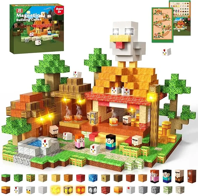 GraceDuck Bloques Magnéticos Construcción Niños 200 Piezas - Granja y Restaurante Temático