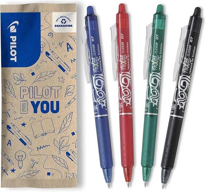 Pack Bolígrafos Pilot FriXion Ball Clicker 07 (Negro, Azul, Rojo, Verde)