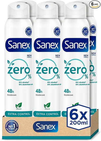 Sanex Zero% Extra Control Desodorante Spray, Pack 6 Uds x 200ml