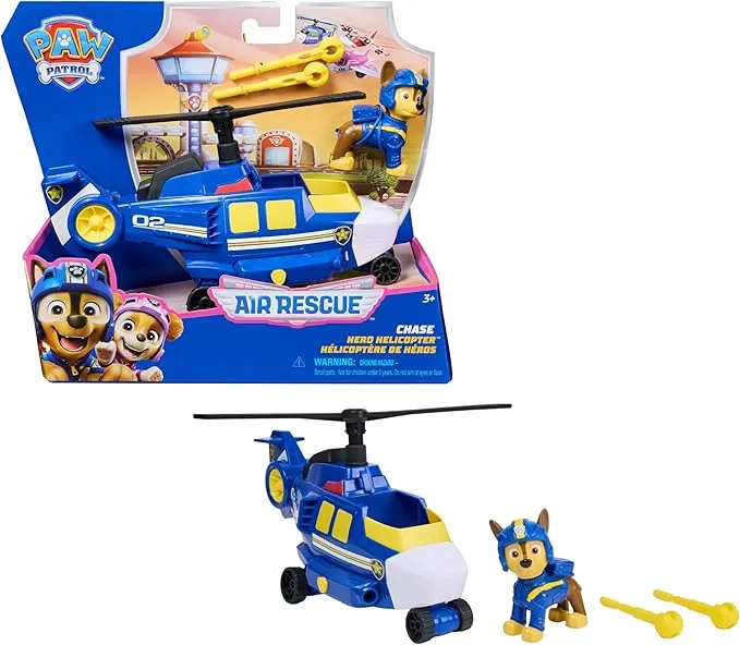 Paw Patrol Patrulla Canina - Pack Figura Chase Air Rescue Y HELICÓPTERO Lanza PROYECTILES