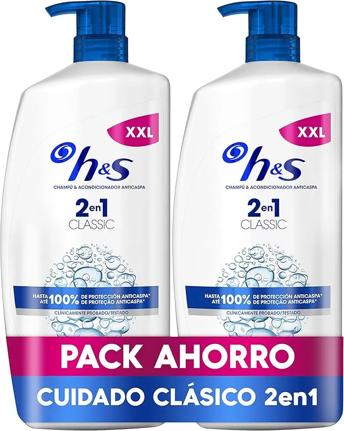 H&S Classic Champú y Acondicionador Anticaspa 2en1 2x1000ml, con Dispensador