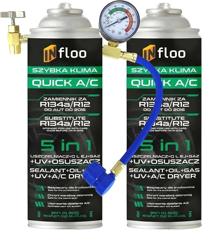 Kit INfloo 2x Quick A/C 5en1 para Recarga de Aire Acondicionado de Coche