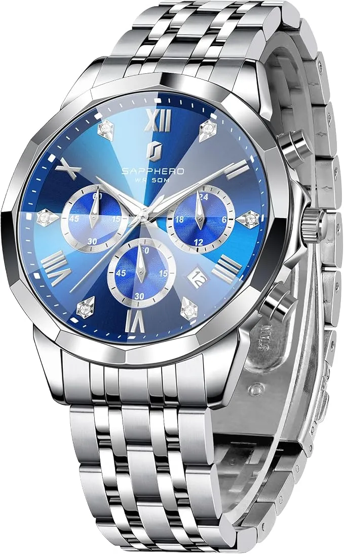 Reloj SAPPHERO Cronógrafo Analógico para Hombre con Movimiento de Cuarzo y Resistencia al Agua