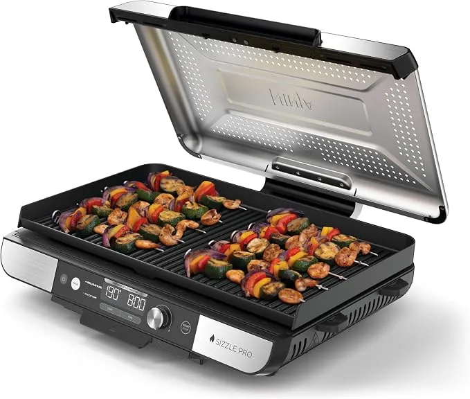 Ninja Sizzle Pro XL Barbacoa Eléctrica y Plancha Interior con Placas Cerámicas Antiadherentes