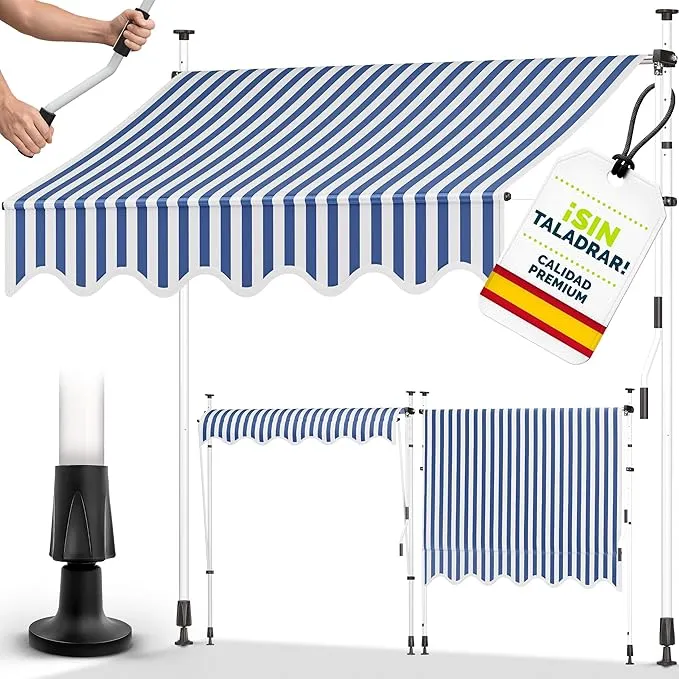 Tillvex Toldo Manual Portátil para Balcón y Patio 350 cm - Ajustable y Resistente al Agua