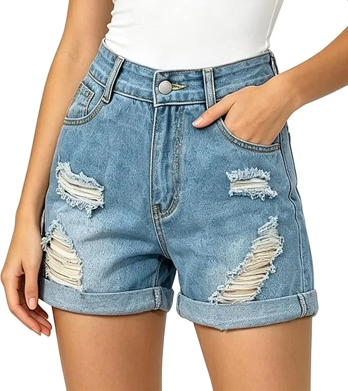 Short vaquero de mujer rasgado de cintura alta Neteson