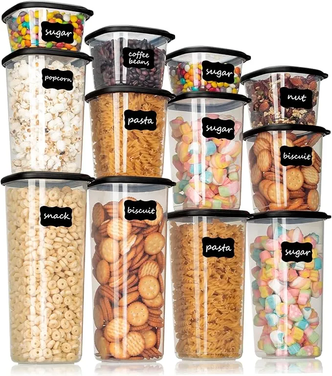 Cozary Set de 12 Recipientes Herméticos para Alimentos con 16 Etiquetas Negras