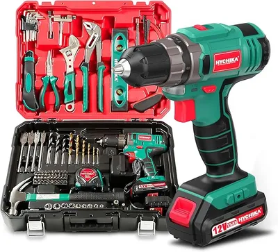 Taladro Atornillador 12V HYCHIKA 104pcs Kit Herramientas Bricolaje