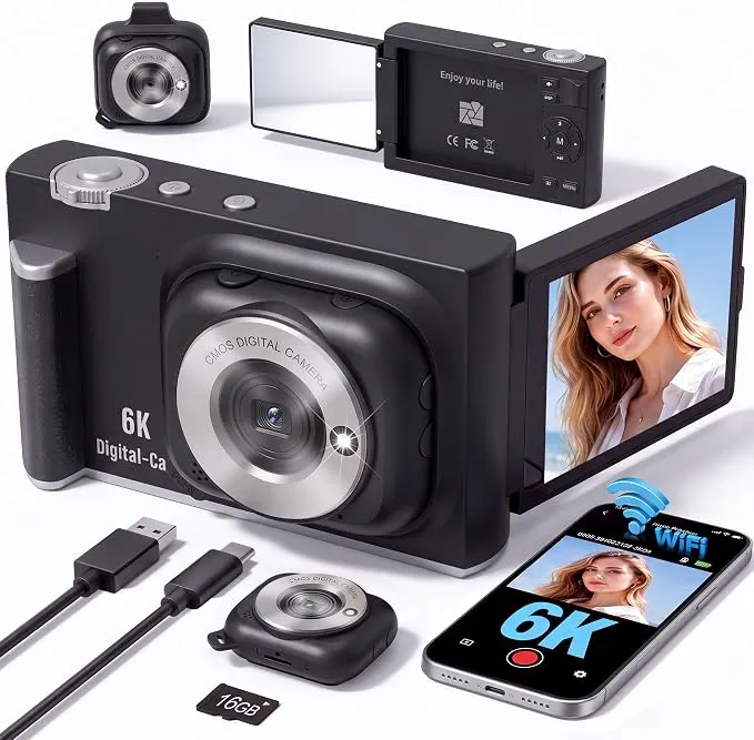 Cámara Digital Compacta WiFi con Pantalla Abatible para Selfies y Vlogging