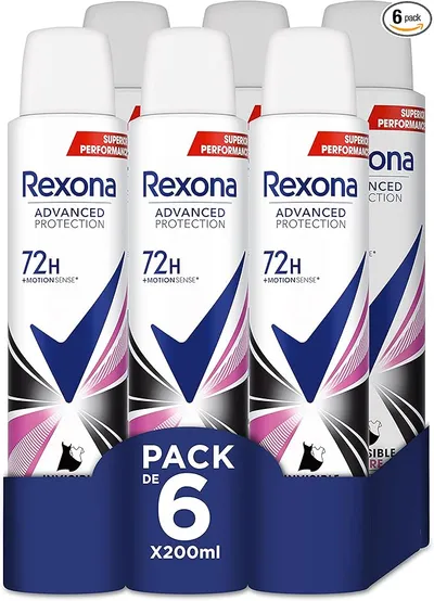 Rexona Desodorante Aerosol Advance Protection Invisible Pure 72 h para mujer 200 ml - Pack de 6