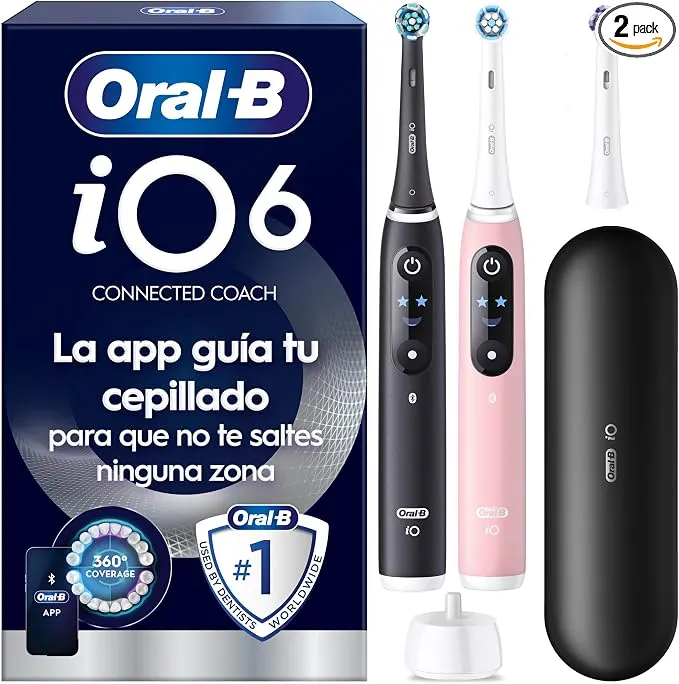 Pack 2 Cepillos Dientes Eléctricos Oral-B iO 6 Negro y Rosa con Accesorios