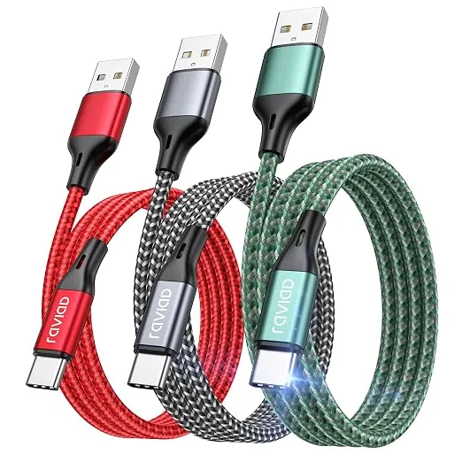 Pack 3 Cables USB C RAVIAD 2M Nylon Trenzado Carga Rápida