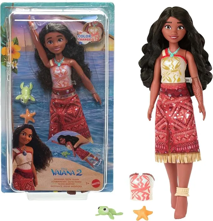 Muñeca Nadadora Mattel Disney Vaiana 2 Tautai con Top Cambia de Color