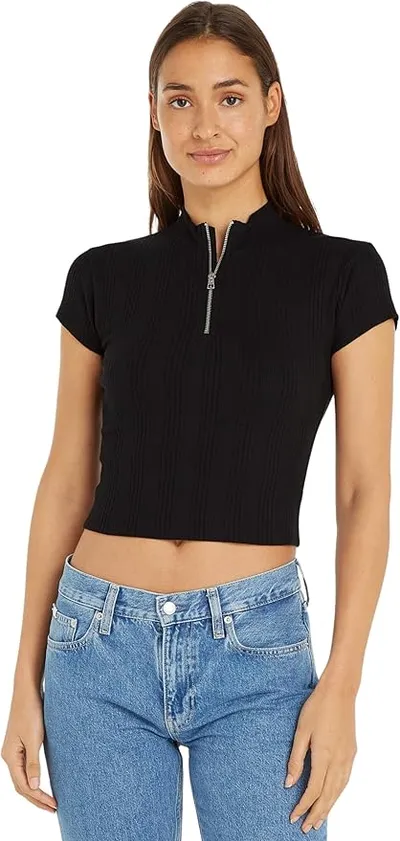 Calvin Klein Camiseta de Manga Corta Mujer Media Cremallera