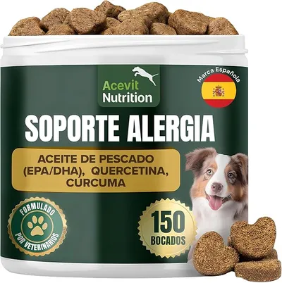 Alivio Alergia Perros, 150 uds, 100% Natural – Suplemento Inmunológico y de Piel – Picazón, Rascado, Enrojecimiento y Patas Irritadas – Calma y Confort Canino | Acevit Nutrition