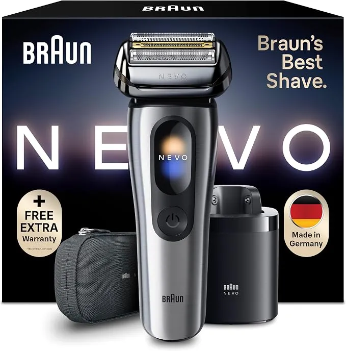 Braun NEVO Afeitadora Eléctrica Hombre NEVO11015C con Centro de Limpieza y Estuche de Viaje