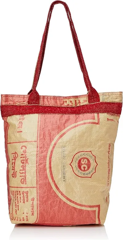 Bolsa De Saco De Cemento Reciclado Roja Con Forro De Algodón
