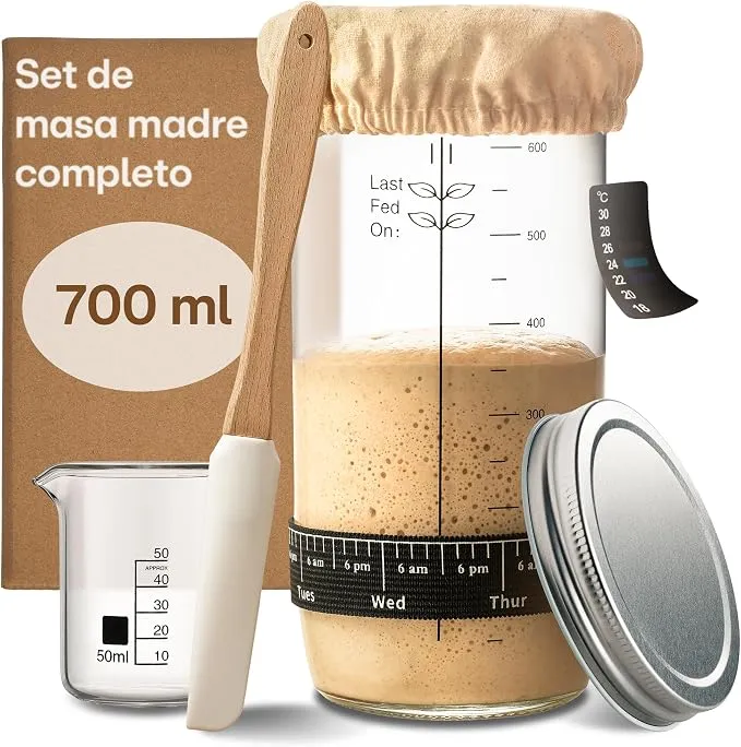 Praknu Kit de Iniciación Masa Madre de Vidrio con Guía para Principiantes