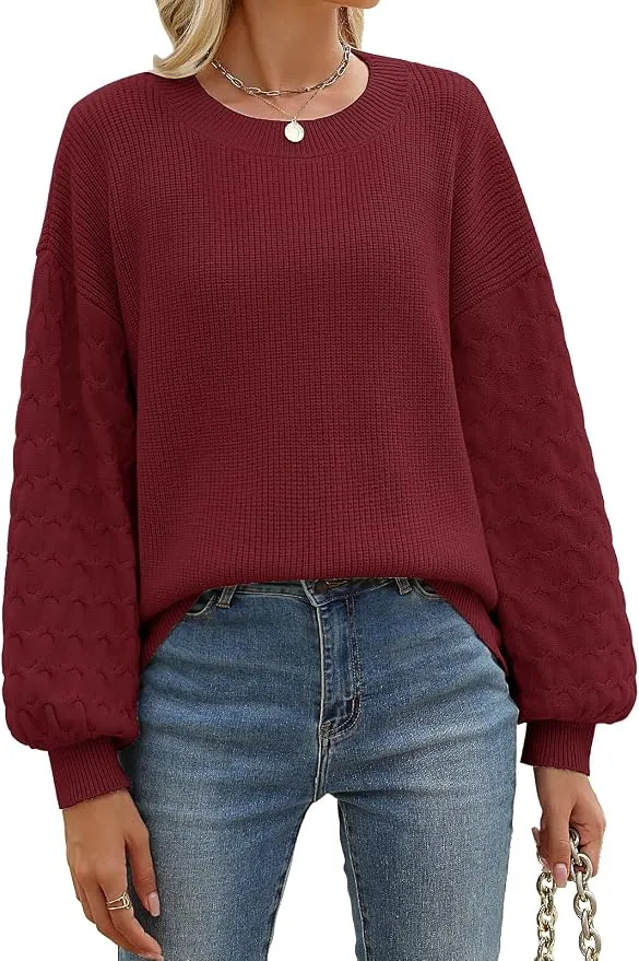Lonya Jersey Mujer Invierno Elegante Cuello Redondo Casual Manga Larga Punto Borgoña Talla S