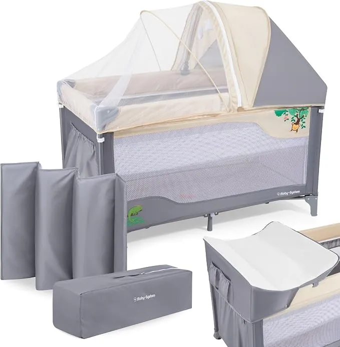 Moby-System Huxley Cuna de Viaje para Bebé con Cambiador y Mosquitera