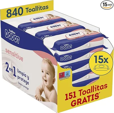 Dodot Toallitas Sensitive para Bebé, 15 Paquetes De 56 Unidades