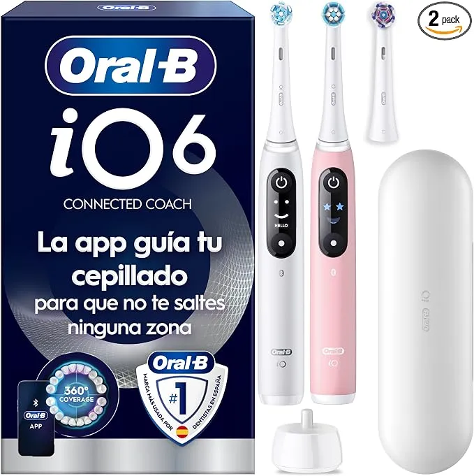 Oral-B iO 6 Cepillos de Dientes Eléctricos, Pack de 2 (Blanco y Rosa)