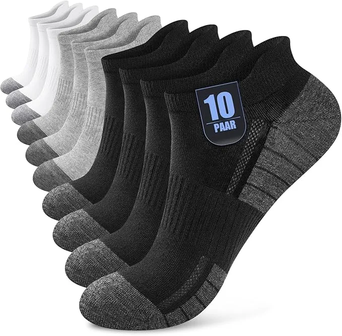 Effeet 10 Pares Calcetines Tobilleros Hombre Mujer Algodón Transpirables Talla 43-46