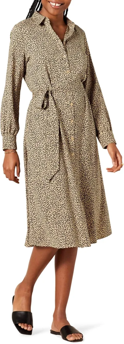 Vestido Camisero Midi de Manga Larga de Georgette Mujer
