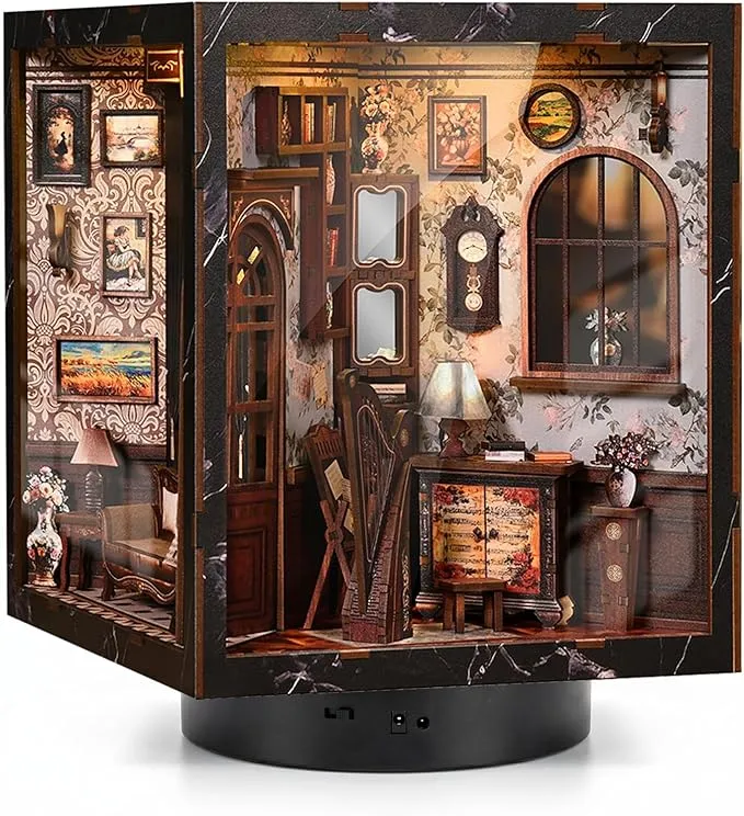 BATTREVO DIY Book Nook Kit-Instrumentos clásicos-con luz LED