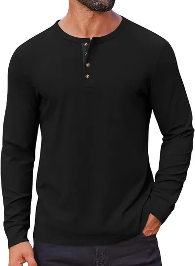 Camiseta Henley Manga Larga COOFANDY Hombre - Estilo Vintage con Botones