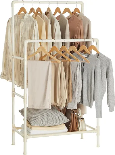 SONGMICS Burro Ropa Perchero Metal 2 Barras Estante Almacenamiento Blanco