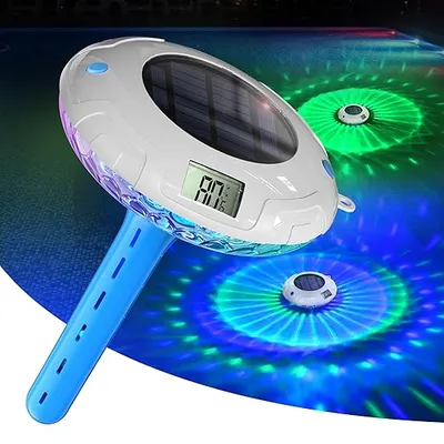 Luz solar para piscina con doble pantalla LCD, termómetro flotante