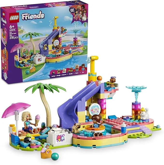 LEGO Friends DÃa Divertido en el Parque Acuático – Juguete en Miniatura con Tobogán, 2 Mini Muñecos, 4 Figuras de Animales y Accesorios de Mascotas – Regalo de Cumpleaños para Niñas de 6+ Años – 42676
