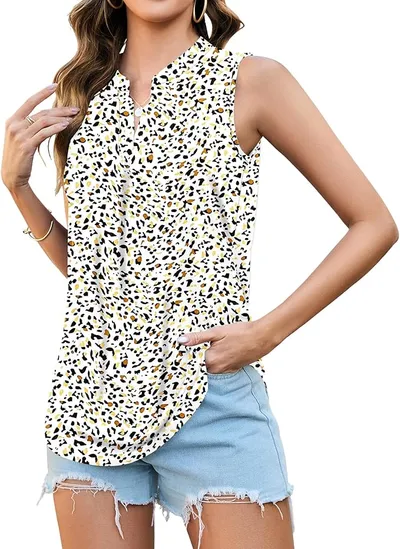PLMOKEN Camisetas Tirantes Mujer Verano Camiseta Cuello Pico Elegante Business Casual Tops Sin Mangas