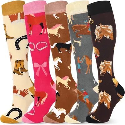 Sintege 5 Pares de Calcetines de Caballo para Mujer