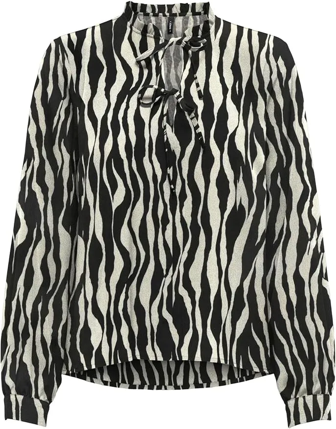 Onlnova Life Vis L/S Monica Top - Camiseta Manga Larga Negra Mujer Talla M