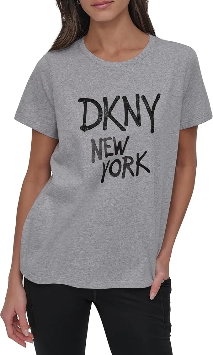 DKNY Camiseta de Manga Corta para Mujer con diseño de Graffiti con Diamantes de imitación