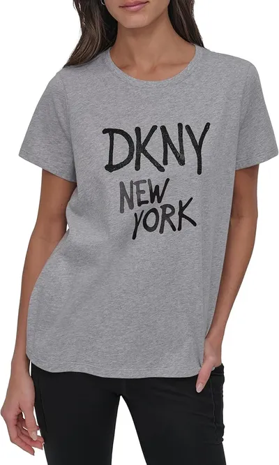 DKNY Camiseta de Manga Corta para Mujer con diseño de Graffiti con Diamantes de imitación