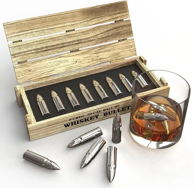 8 Piedras de Whisky de Bala Reutilizables de Acero Inoxidable