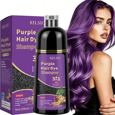 500ML Hair Dye Shampoo 3 en 1, Champu Tinte Cubre Canas, Champu para Canas, Champú Tinte Pelo Instantáneo, Shampoo Color Tinte de Pelo en Minutos Champú Tinte Mujer y Hombre (Morado)