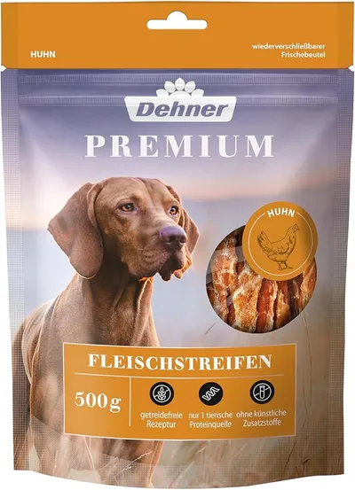 Dehner Bocadillo Premium para Perro, Filete de pechuga de Pollo en Tiras, 500 g