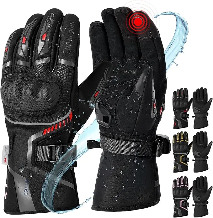 Guantes de Moto RIDEIRON Invierno Hombre Mujer - Resistentes al Viento y Cálidos con Pantalla Táctil