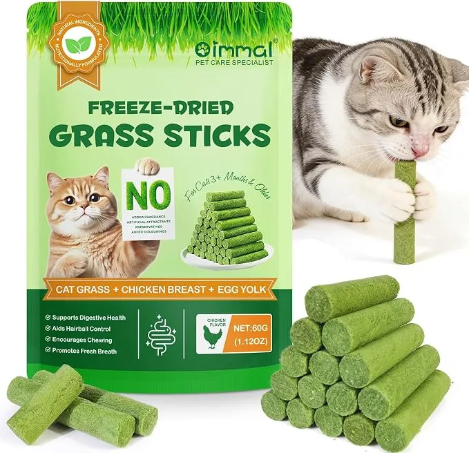 Palo de Hierba para Gatos Liofilizado 60g - Snacks Dentales y Control de Bolas de Pelo