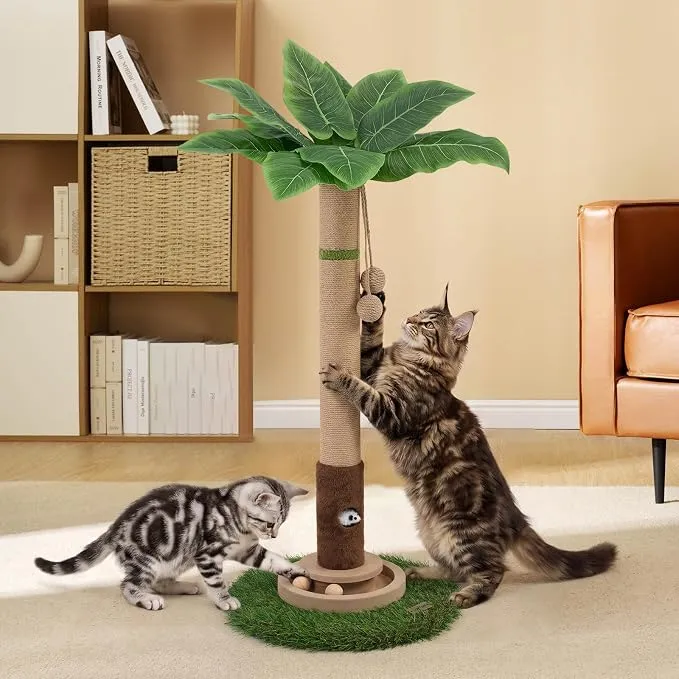 Woochpet Rascador para Gatos de 35 Pulgadas con Juguete de Ratón y Bola Interactiva