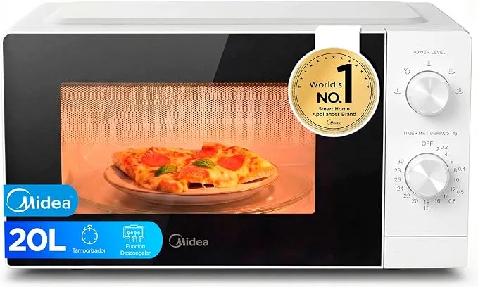 Midea Microondas 20L 700W Blanco con Plato Giratorio y Descongelación
