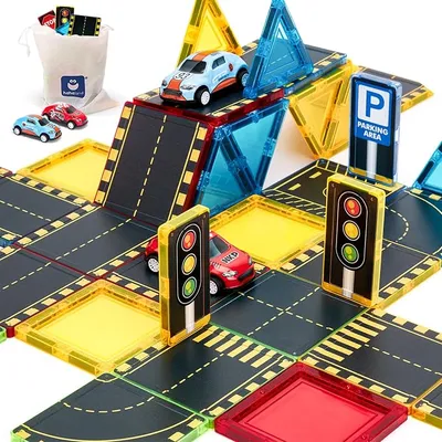 Hahalands Bloques de Construcción Magnéticos Infantiles para Caminos de Ciudad