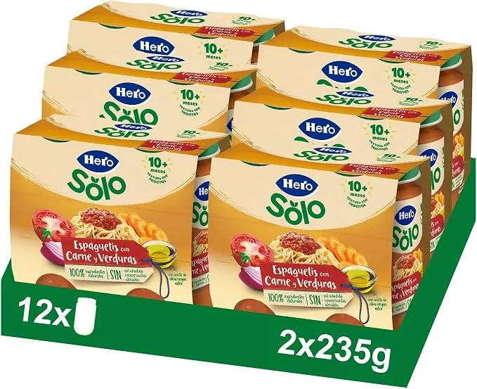Hero Solo Tarritos Espaguetis Carne y Verduras para Bebés (10 Meses+)