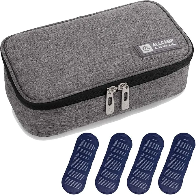 Nevera Portátil ALLCAMP para Insulina y Medicamentos, Organizador Diabético con Bolsas de Hielo, Gris Oscuro Talla L