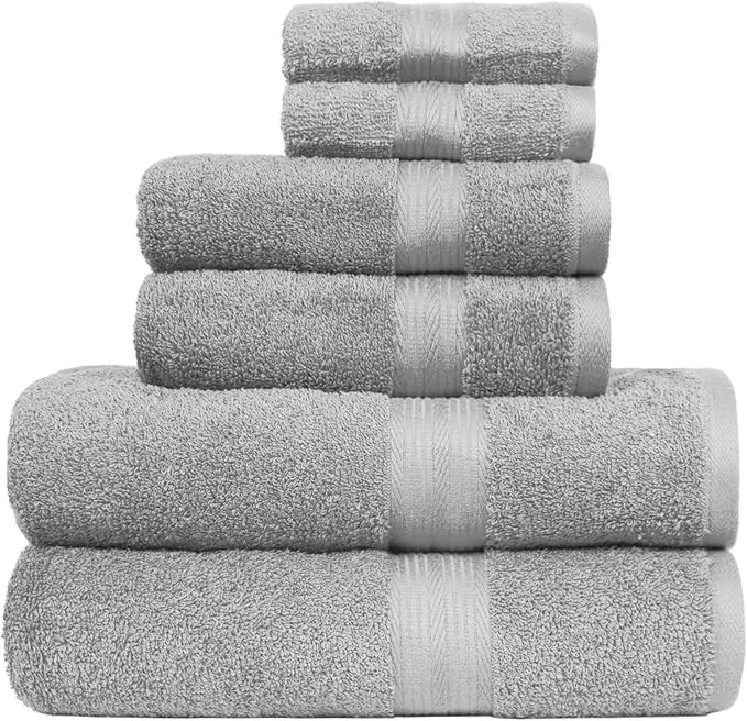 Juego de 6 Toallas Amazon Basics Algodón Gris