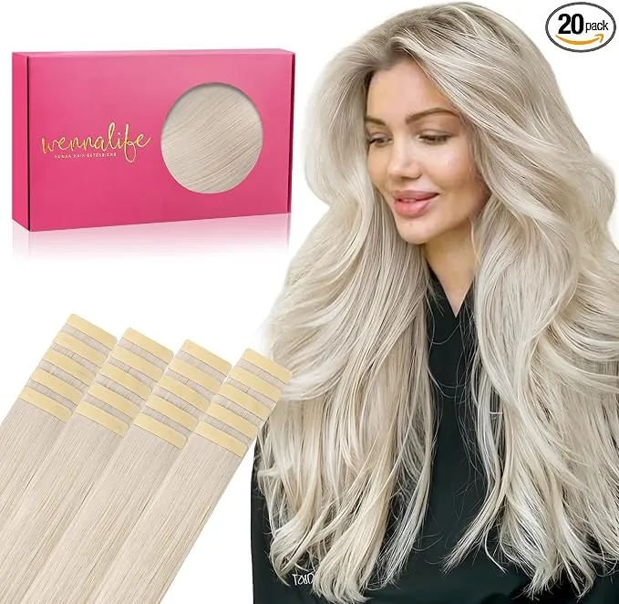 WENNALIFE Extensiones Adhesivas Pelo Natural Remy 35cm Platinblond